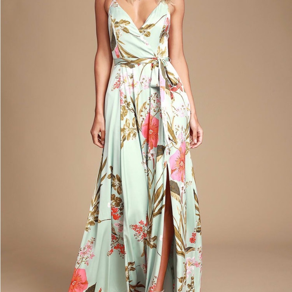 Still the One Sage Green Floral Print Satin Maxi Dress